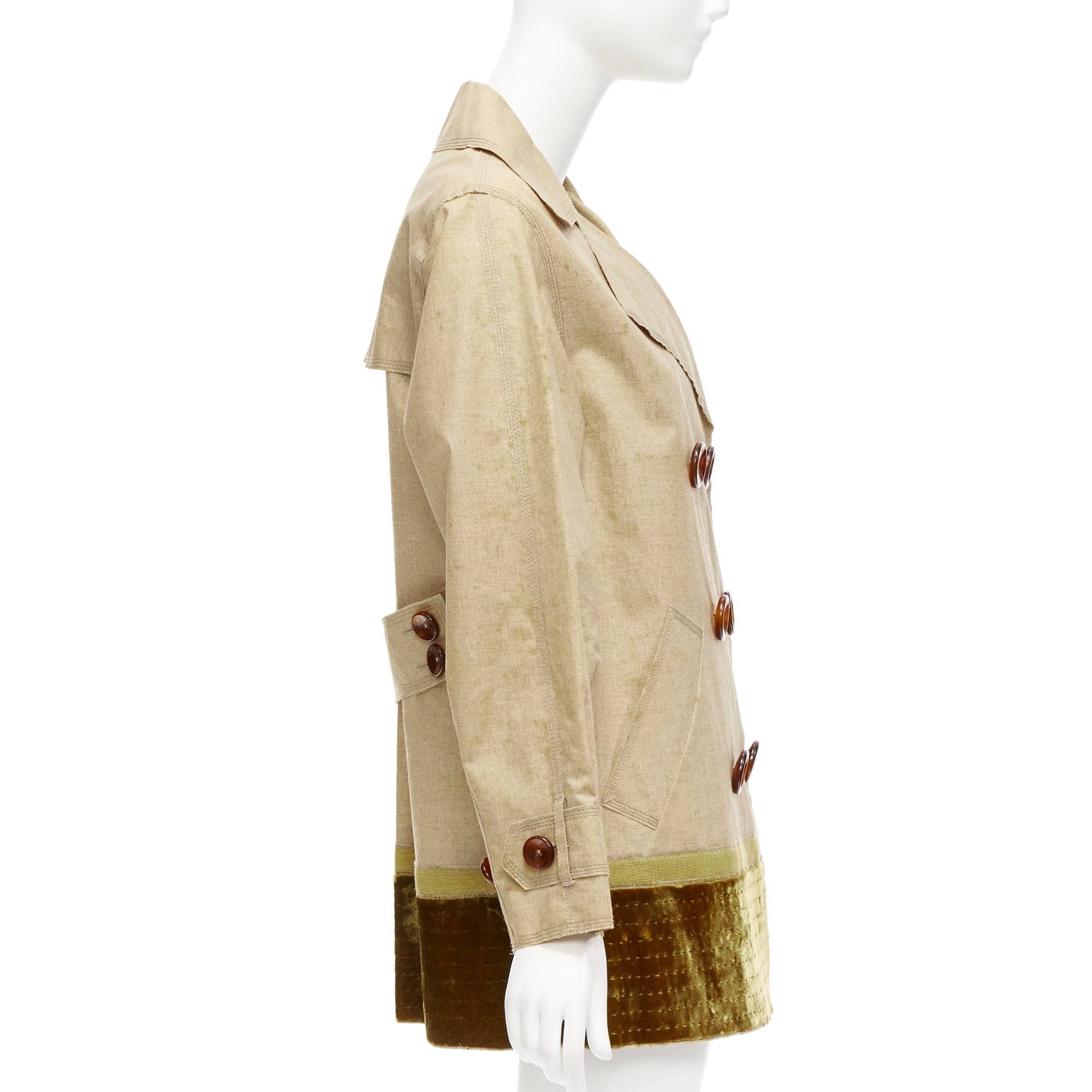 Louis Vuitton Khaki Velvet Trench Coat - Side view