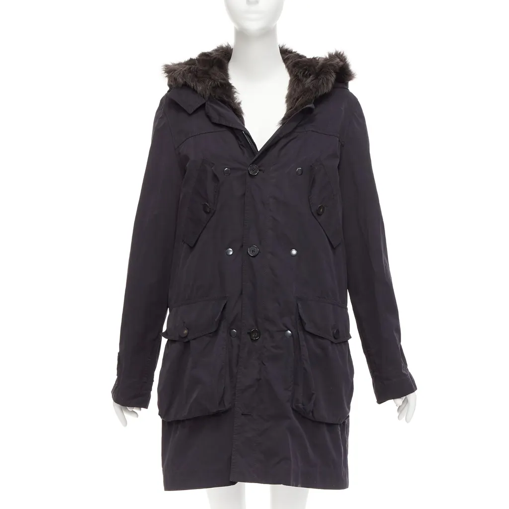 3.1 Phillip Lim Fur Lined Parka Coat Black Cotton Fair - Front View