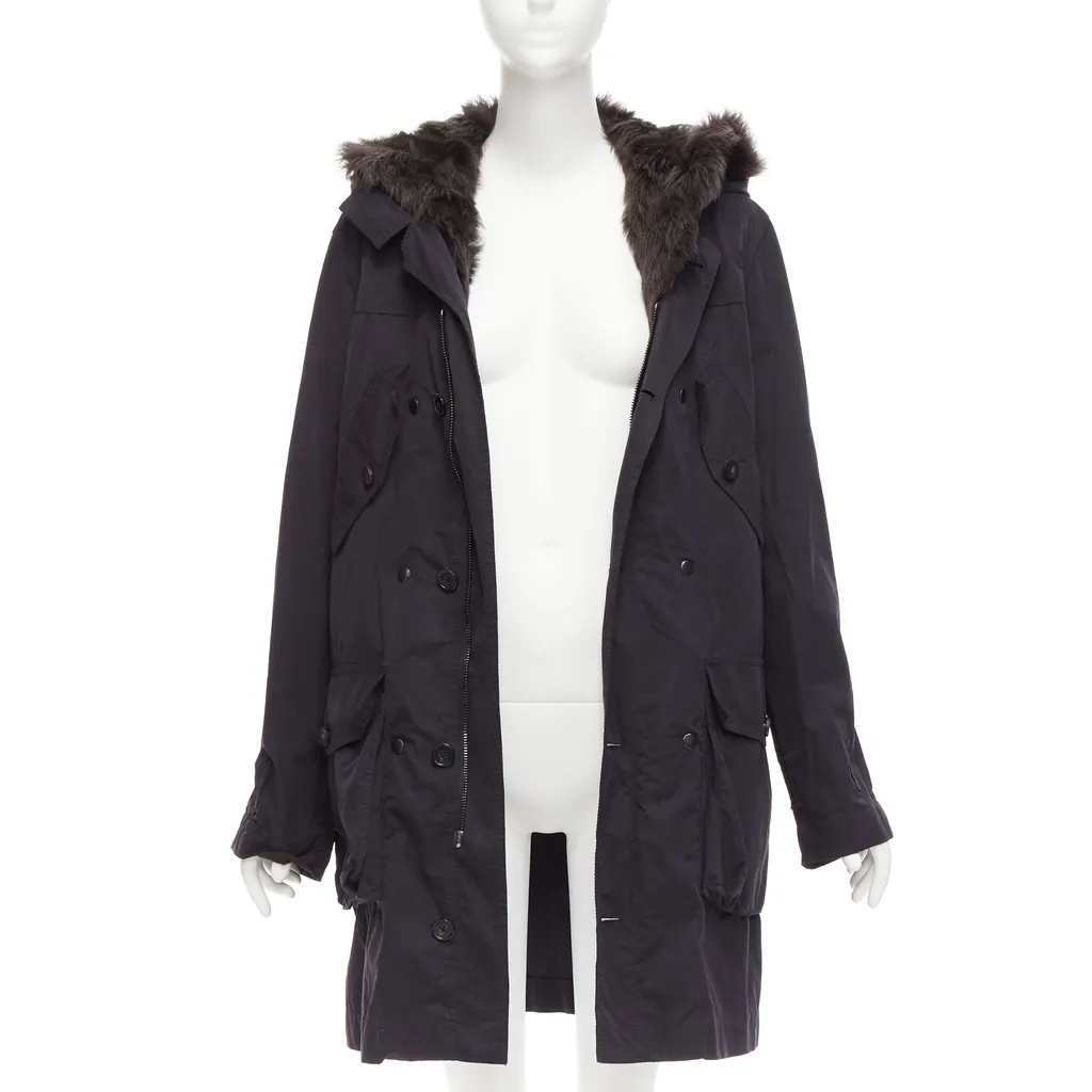 3.1 Phillip Lim Fur Lined Parka Coat Black Cotton Fair - Inside View