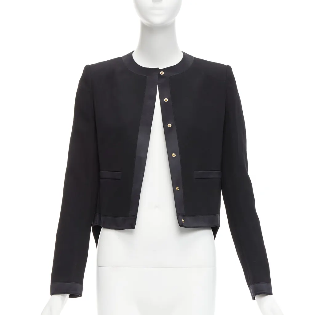 Givenchy Silk Trim Jacket Black Wool Never worn - Front View