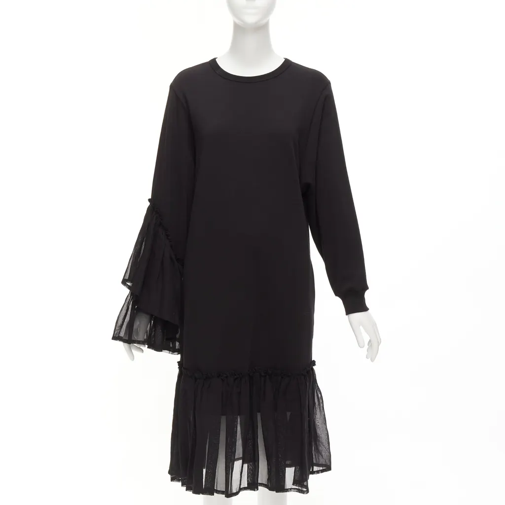 Dries Van Noten Ruffle Sweatshirt Dress Black Cotton Never worn - Front View