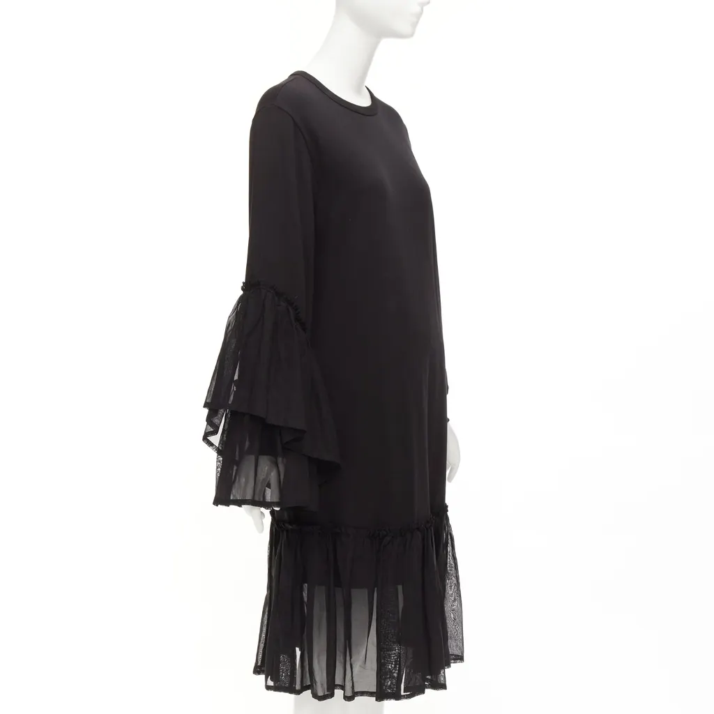 Dries Van Noten Ruffle Sweatshirt Dress Black Cotton Never worn - Inside View