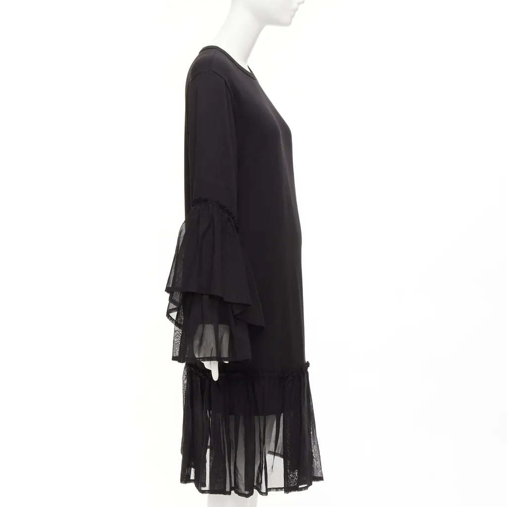 Dries Van Noten Ruffle Sweatshirt Dress Black Cotton Never worn - Model View