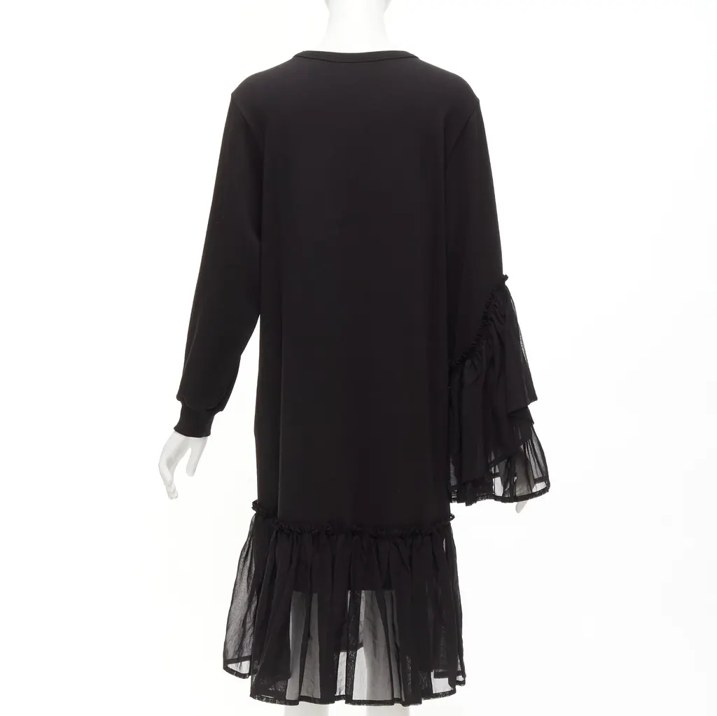Dries Van Noten Ruffle Sweatshirt Dress Black Cotton Never worn - Box View