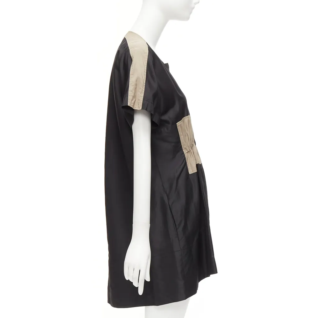 Balenciaga Colorblock Shirt Dress Black Silk Never worn - Model View