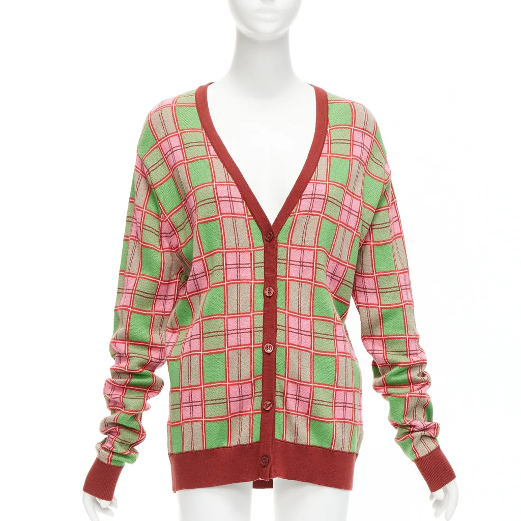 Molly Goddard Checked Intarsia Cardigan Green Cotton Never worn - Front View