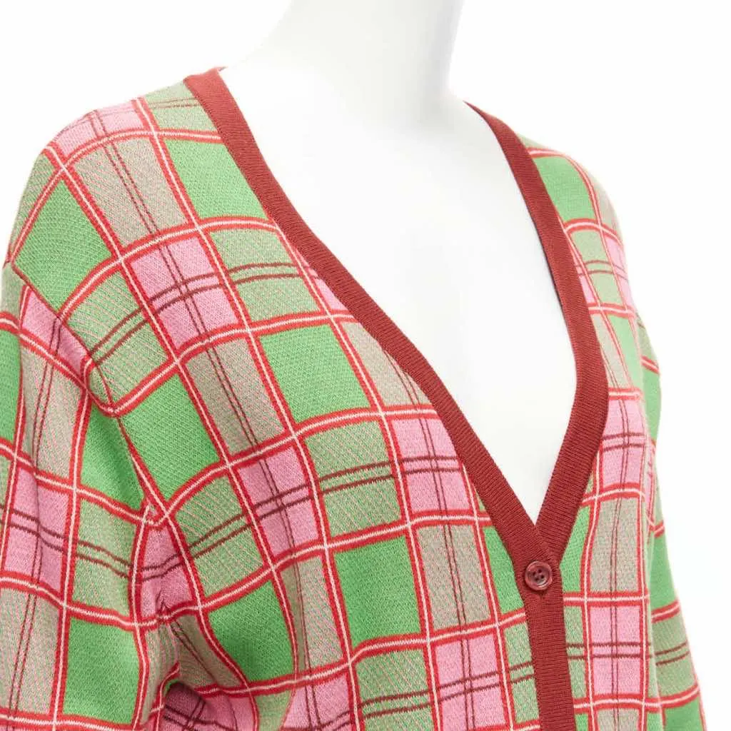 Molly Goddard Checked Intarsia Cardigan Green Cotton Never worn - Back View