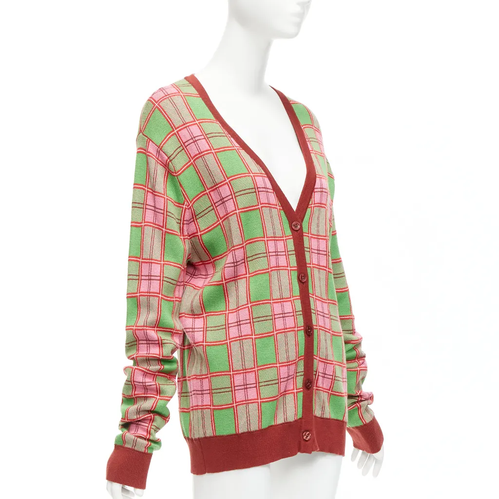 Molly Goddard Checked Intarsia Cardigan Green Cotton Never worn - Inside View