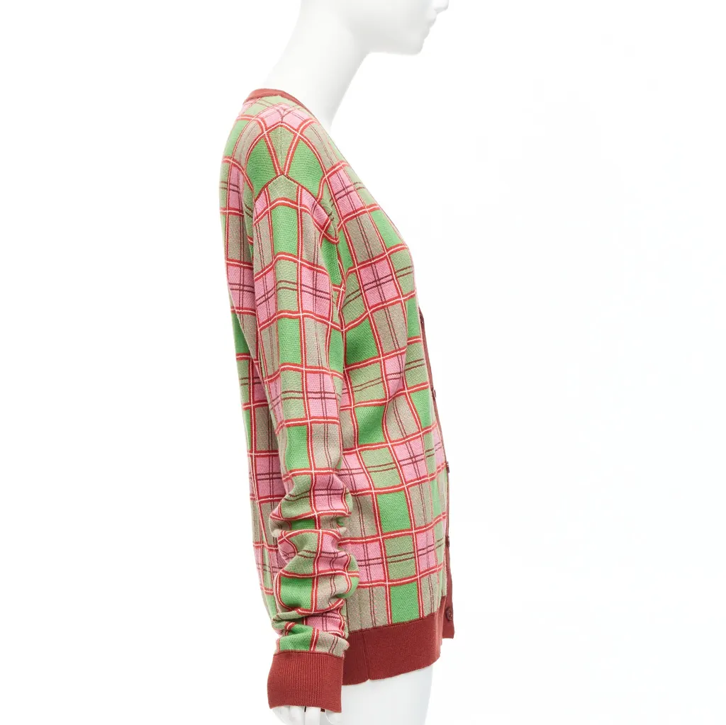 Molly Goddard Checked Intarsia Cardigan Green Cotton Never worn - Model View