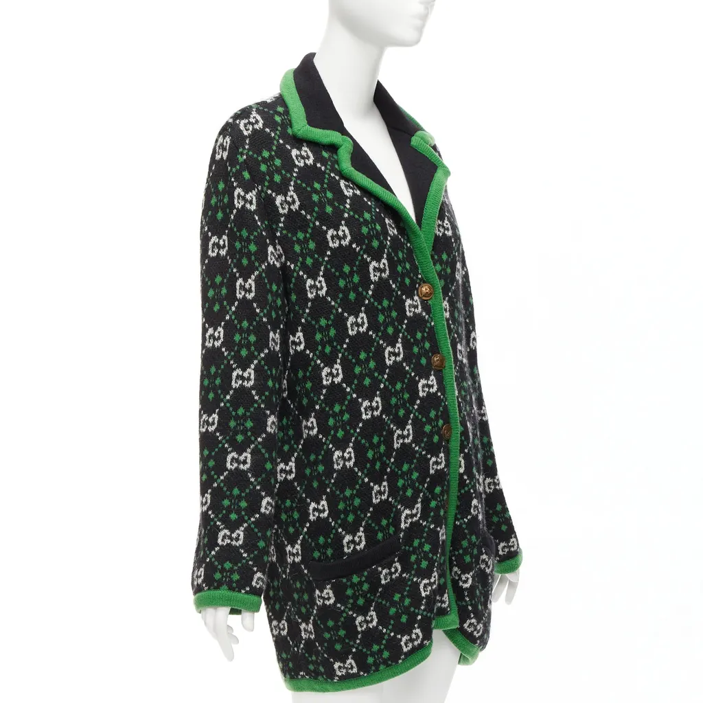 Gucci White GG Knit Coat Green Wool Never worn - Model View
