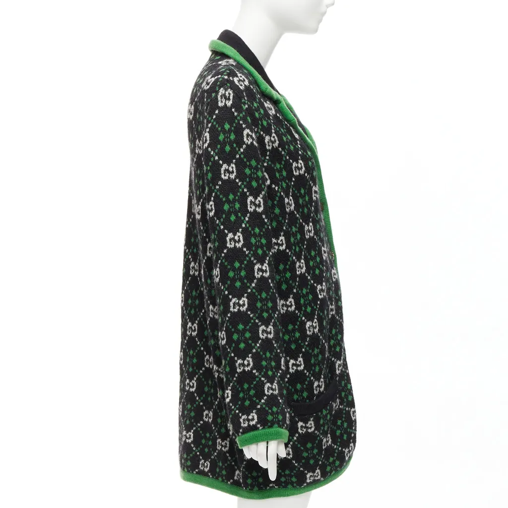 Gucci White GG Knit Coat Green Wool Never worn - Box View