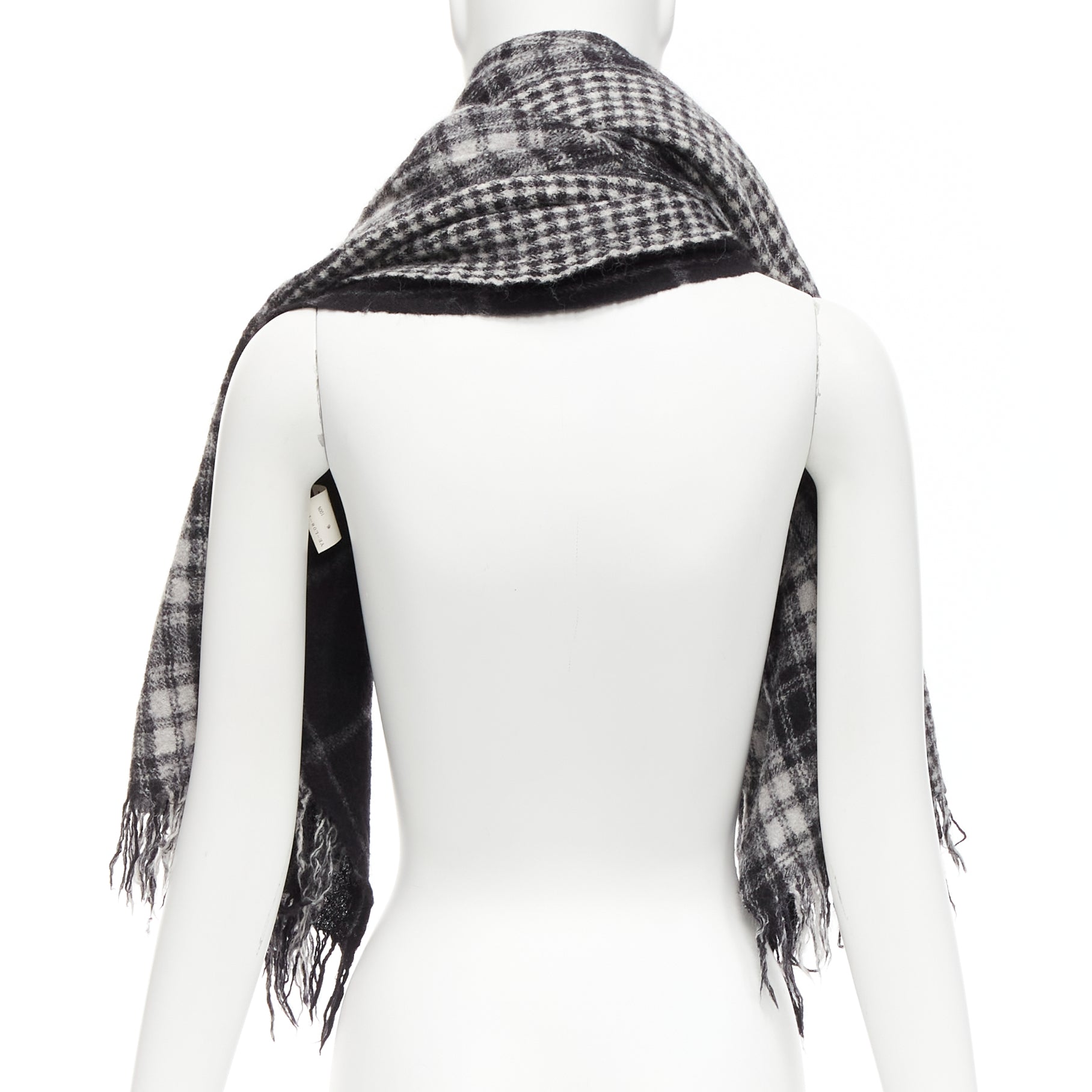Yohji Yamamoto Check Fringe Scarf - Side view