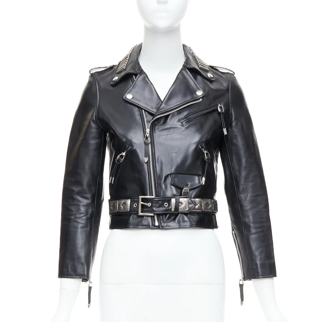 Toga Archives Charm Zip Biker Black Leather Good - Front View
