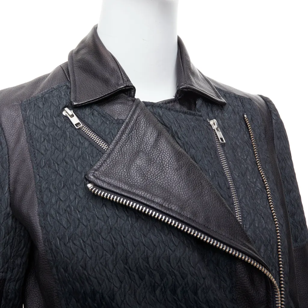 Helmut Lang Textured Crop Biker Black Leather Good - Back View