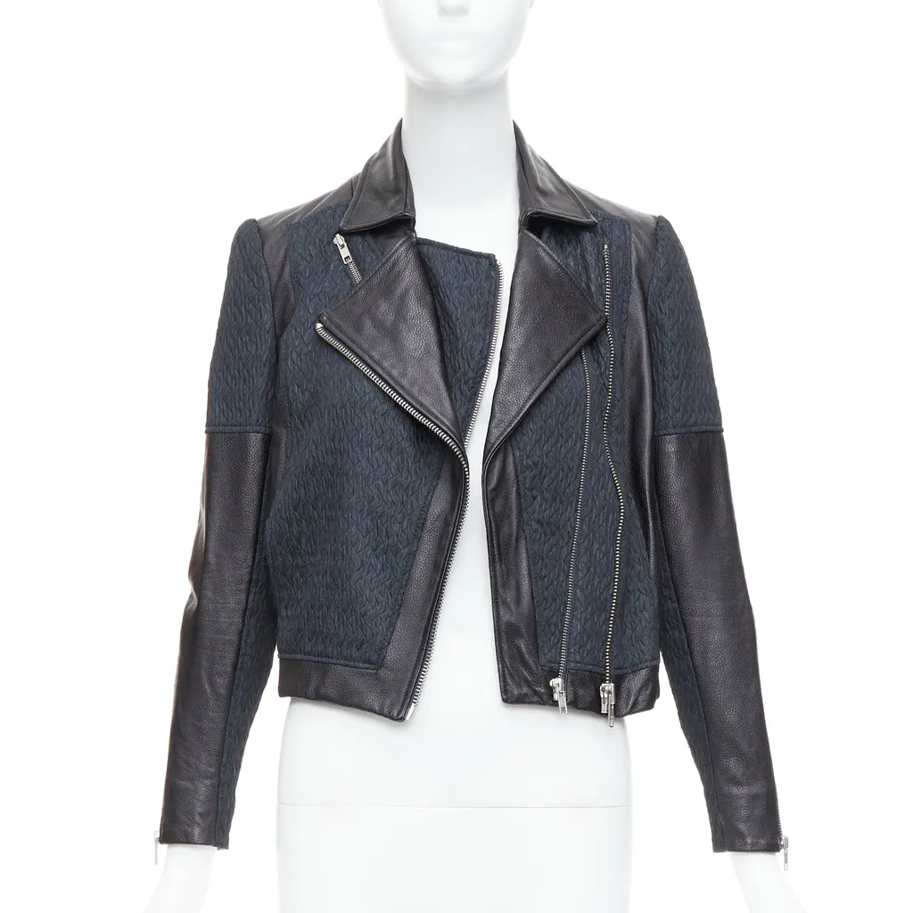 Helmut Lang Textured Crop Biker Black Leather Good - Inside View