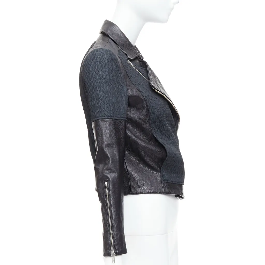 Helmut Lang Textured Crop Biker Black Leather Good - Box View
