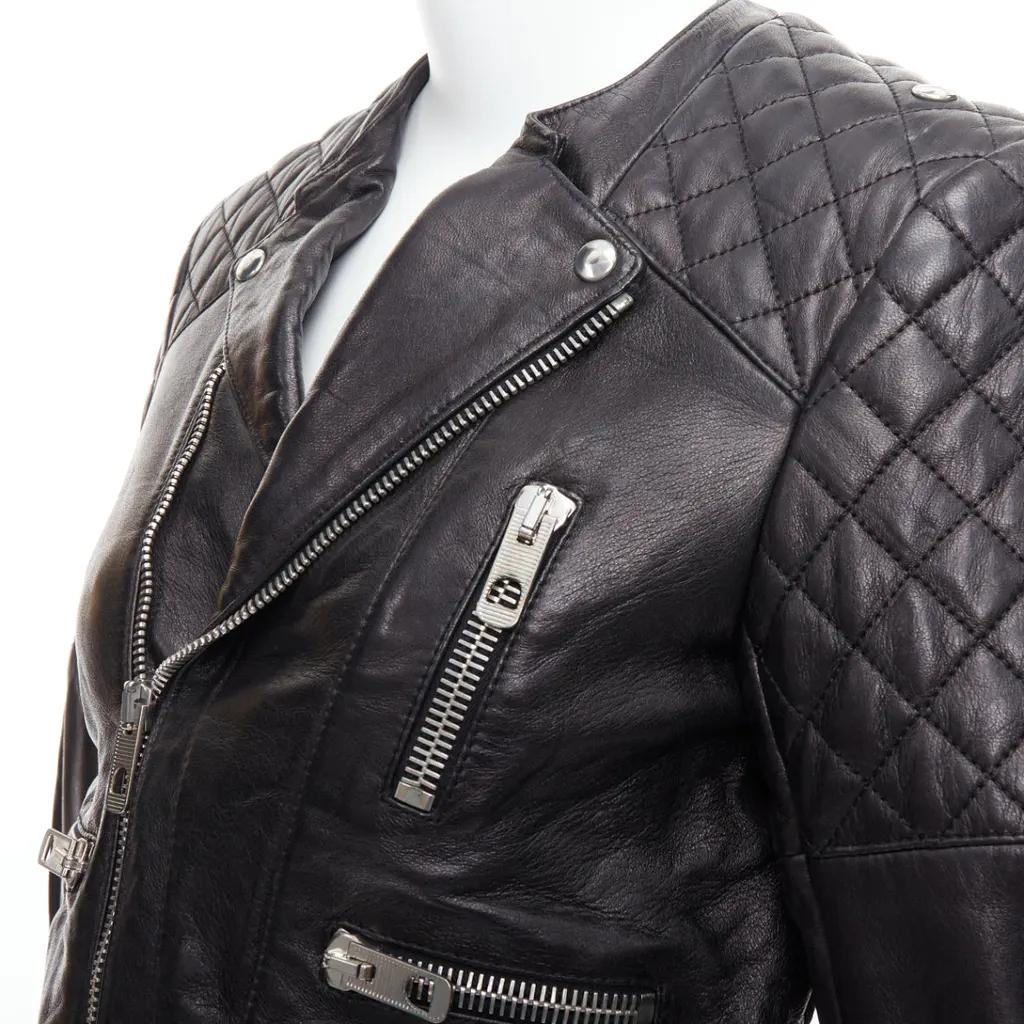 Balenciaga Quilted Moto Jacket Black Leather Good - Back View