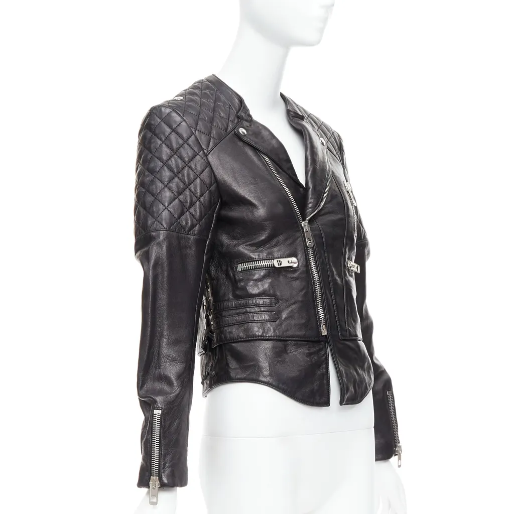 Balenciaga Quilted Moto Jacket Black Leather Good - Model View