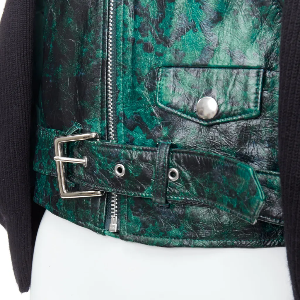 Toga Archives Biker Cardigan Green Leather Good - Back View