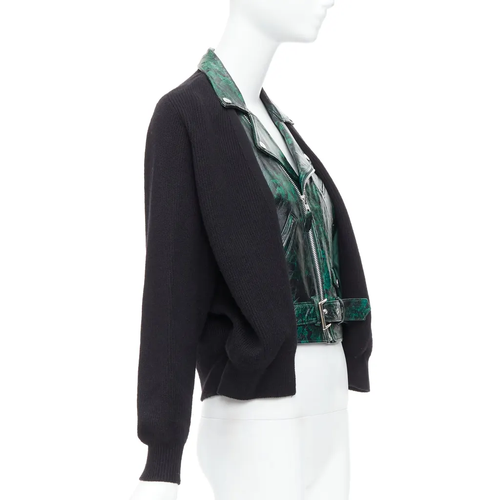 Toga Archives Biker Cardigan Green Leather Good - Model View