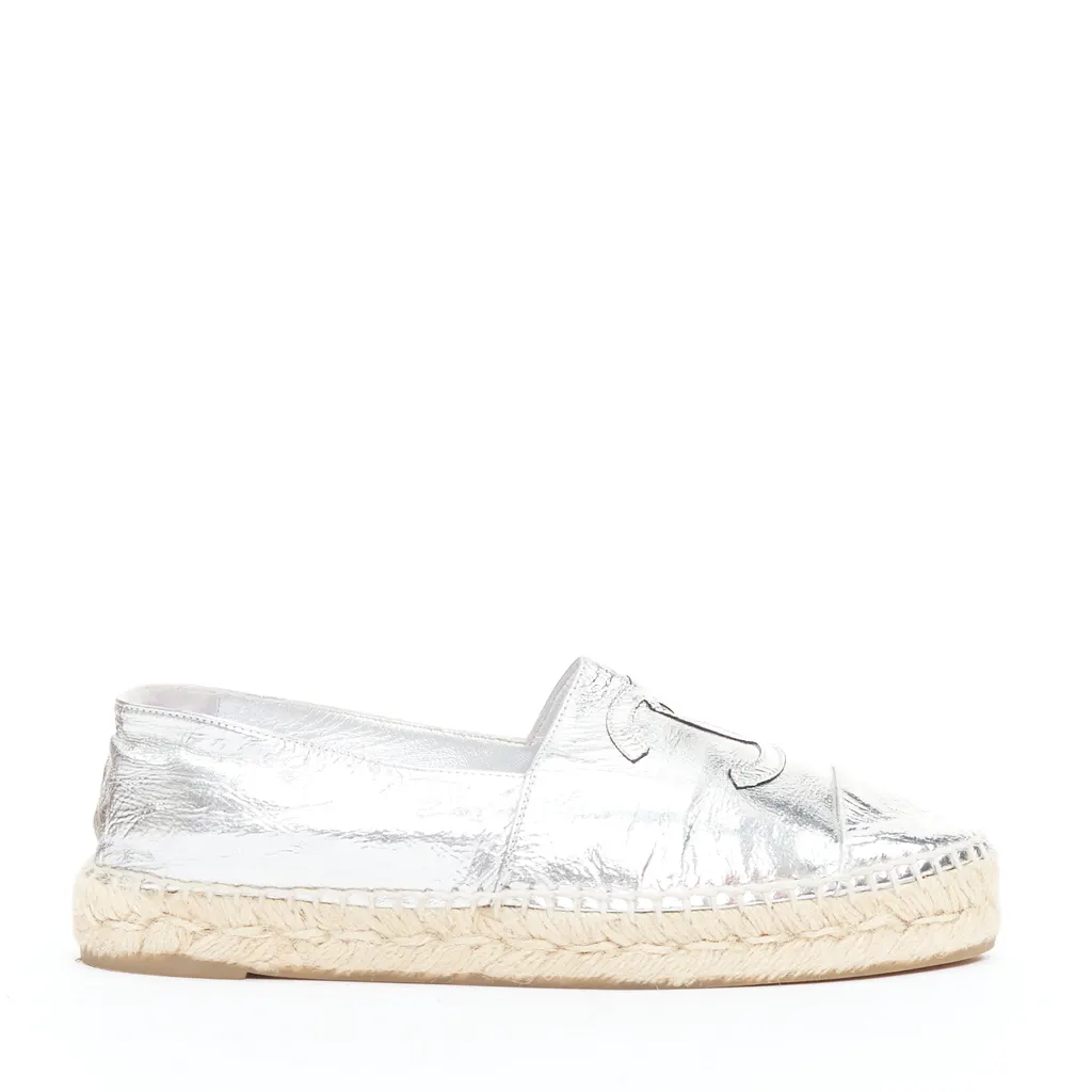 Chanel Woven Leather Flats Silver Leather Good - Back View