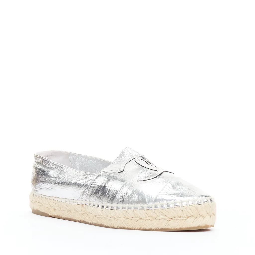 Chanel Woven Leather Flats Silver Leather Good - Inside View