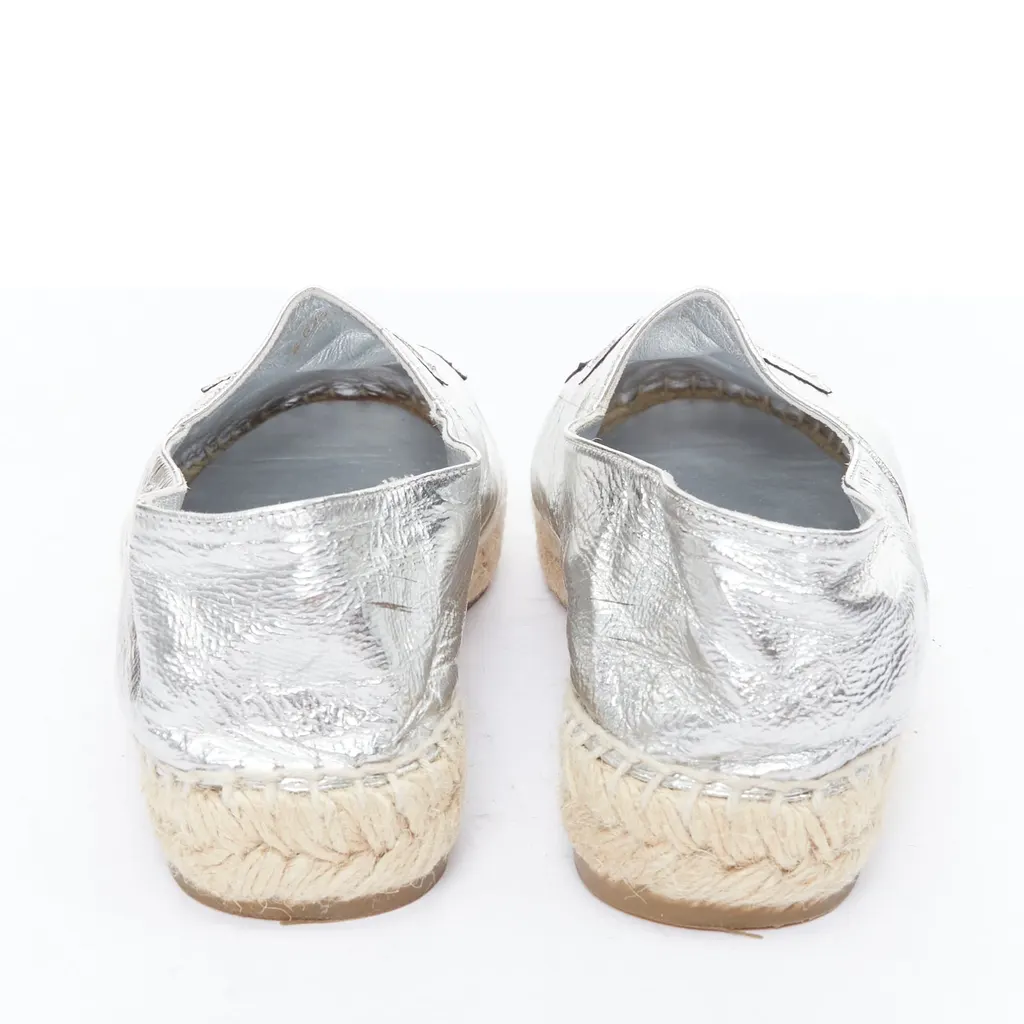 Chanel Woven Leather Flats Silver Leather Good - Box View