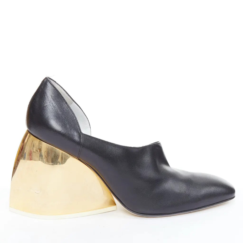 Loewe Curved Heel Shoes Black Leather Good - Front View