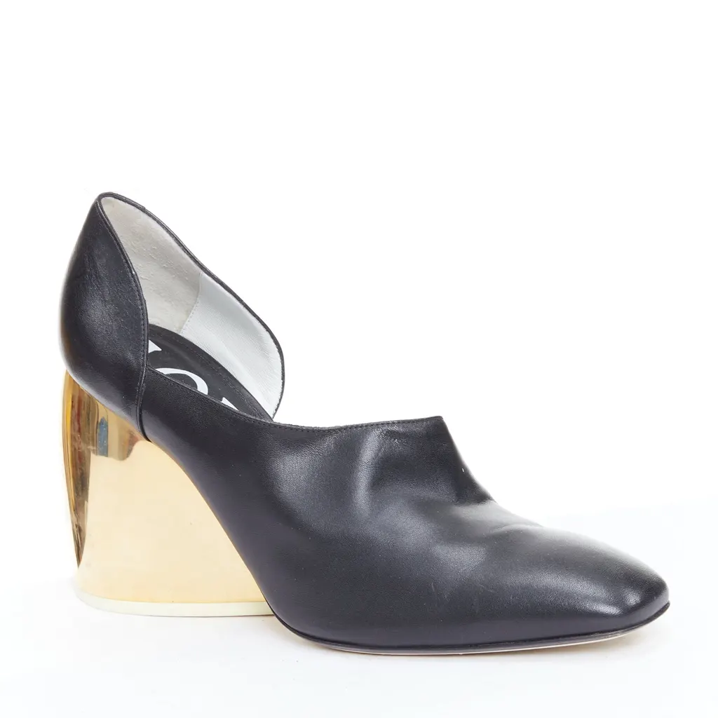 Loewe Curved Heel Shoes Black Leather Good - Back View