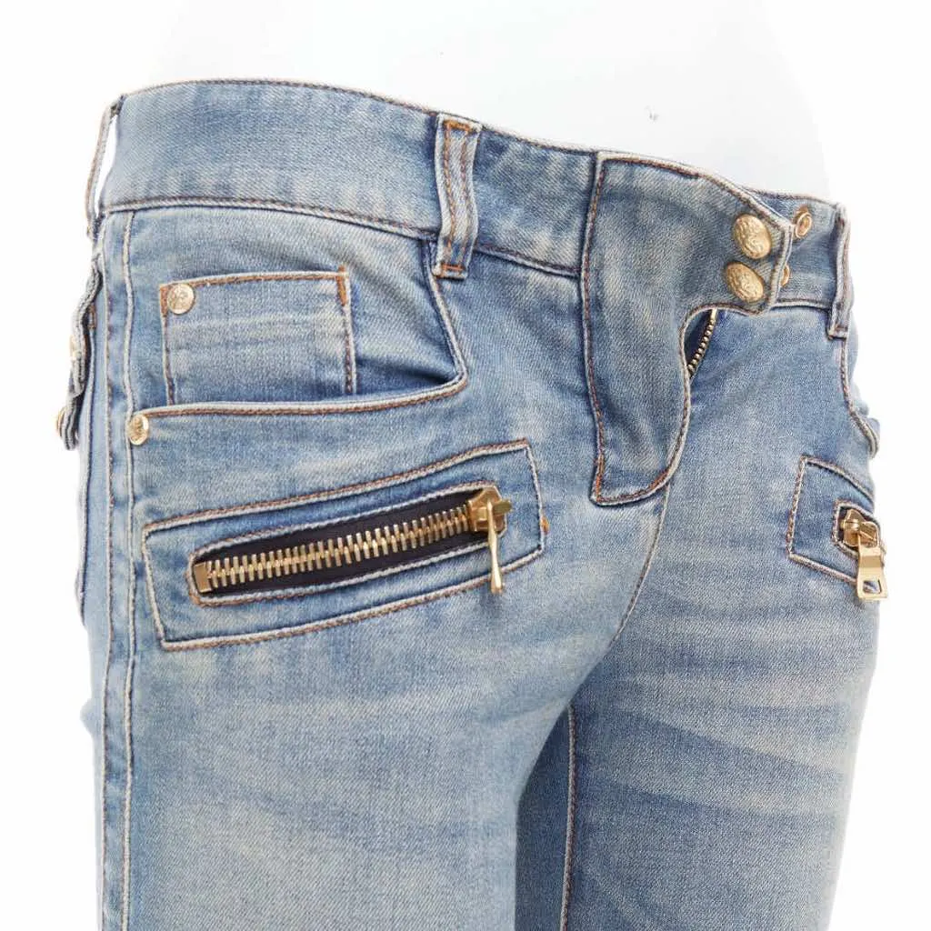 Balmain Ribbed Moto Jeans Blue Good - Back View