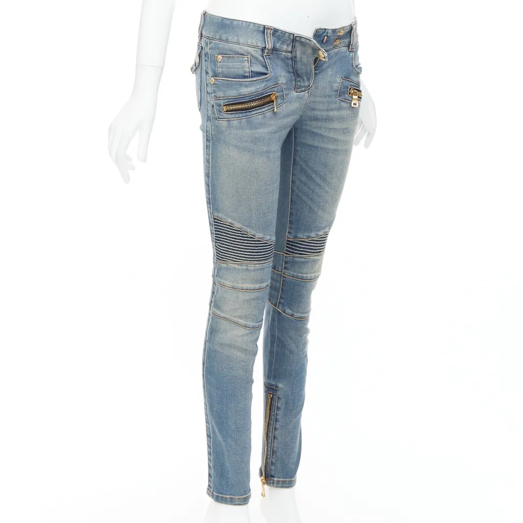 Balmain Ribbed Moto Jeans Blue Good - Inside View