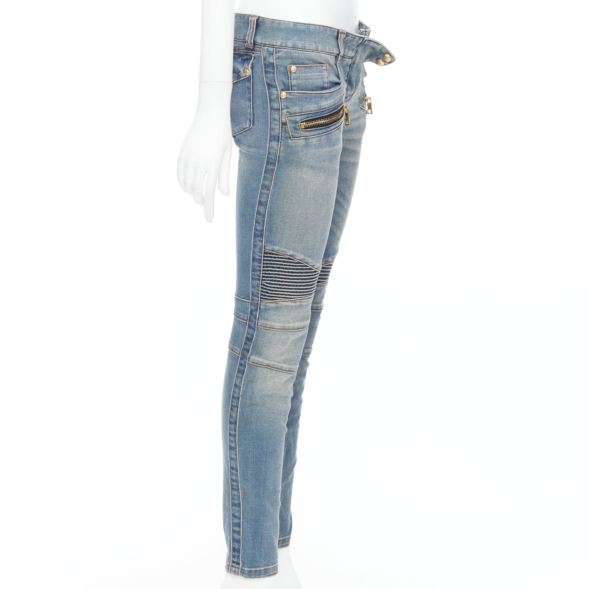 Balmain Ribbed Moto Jeans - 4