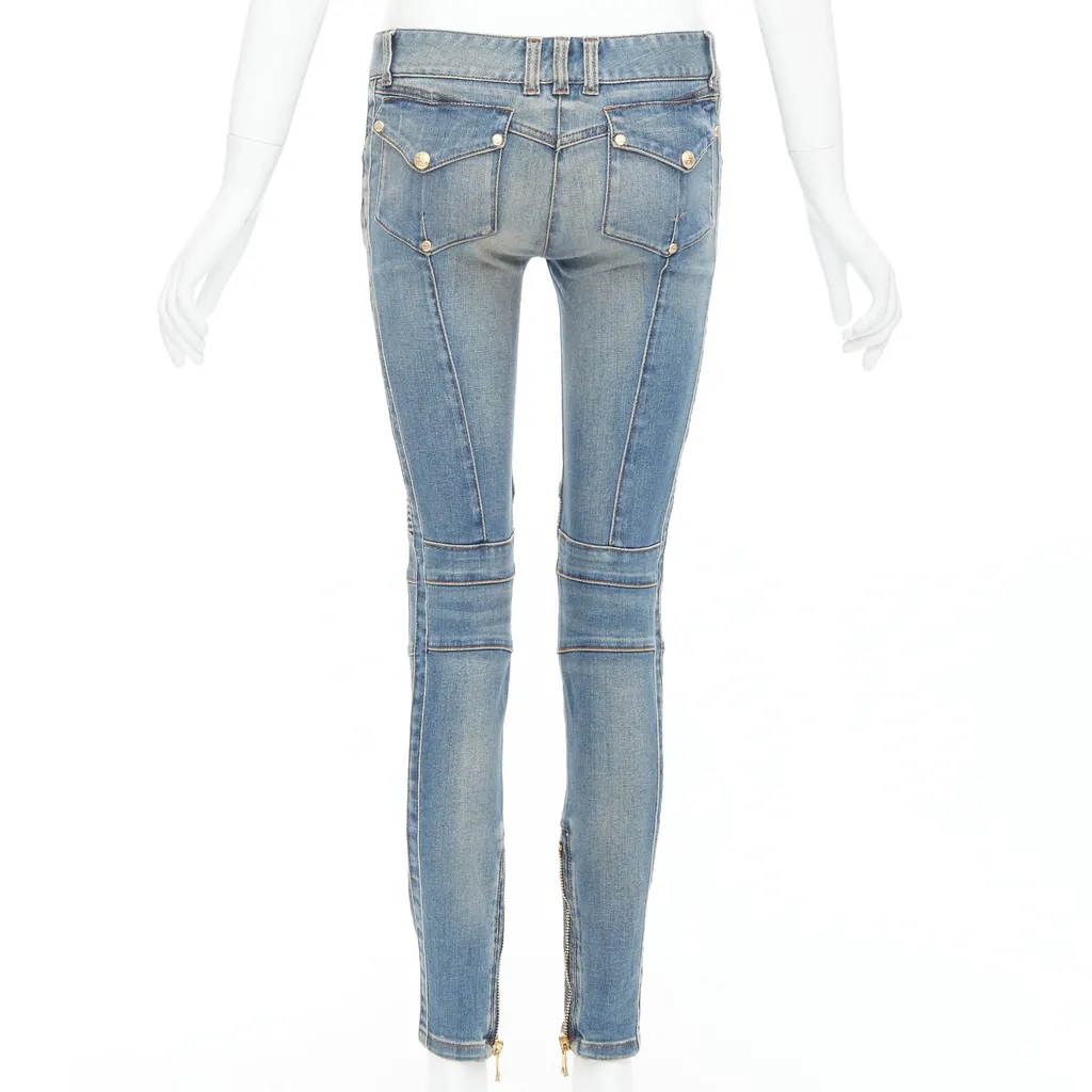 Balmain Ribbed Moto Jeans Blue Good - Box View
