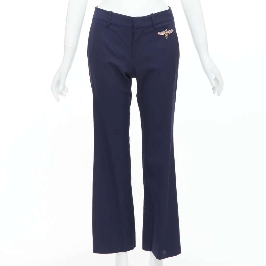 Gucci Bee Flared Pants Navy Wool Very good - Front View