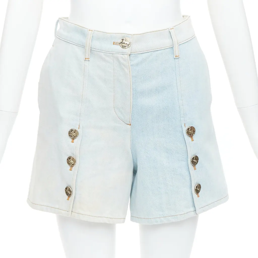 Chanel Denim Button Shorts Blue Fair - Front View