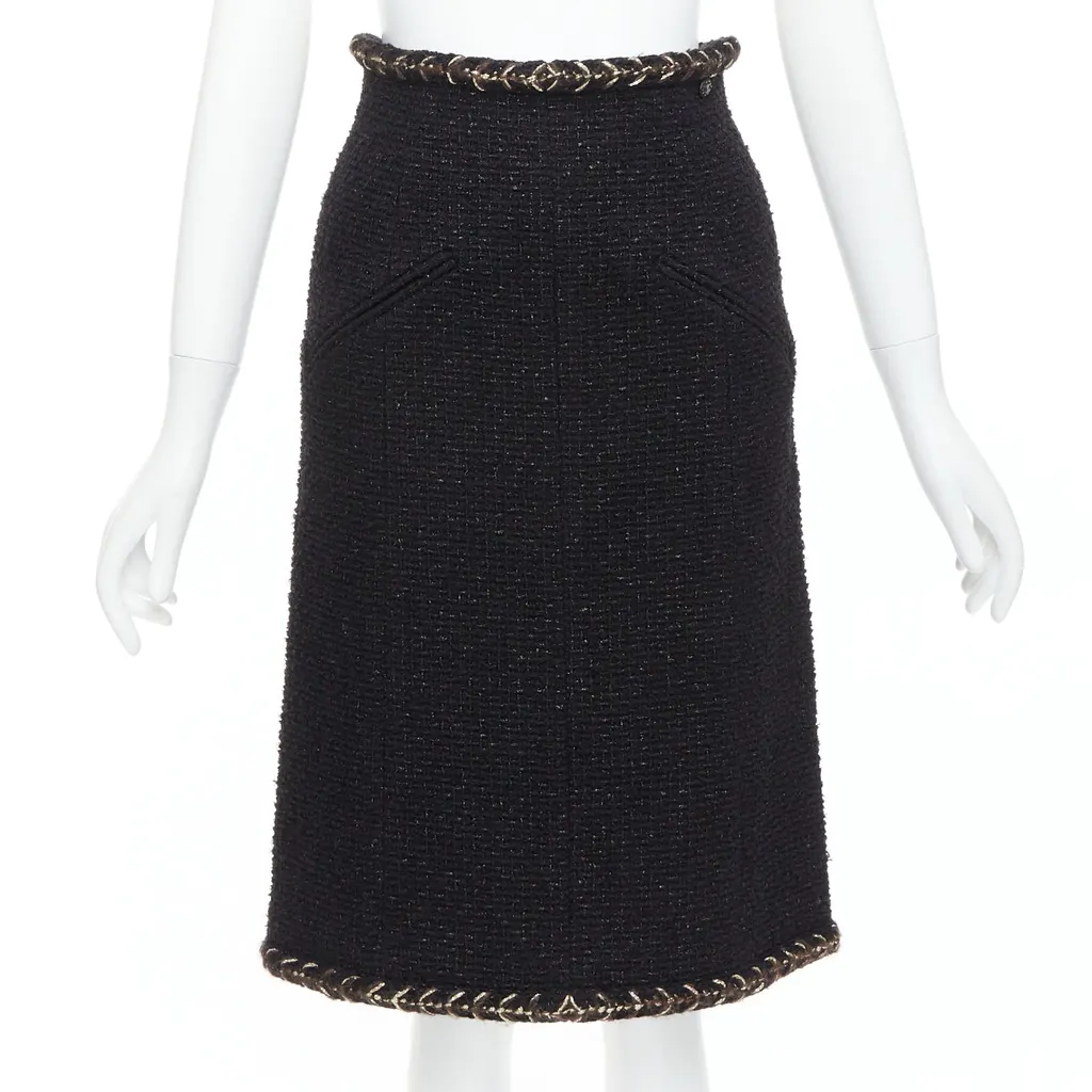 Chanel Braided Tweed Skirt Black Cotton Very good - Front View