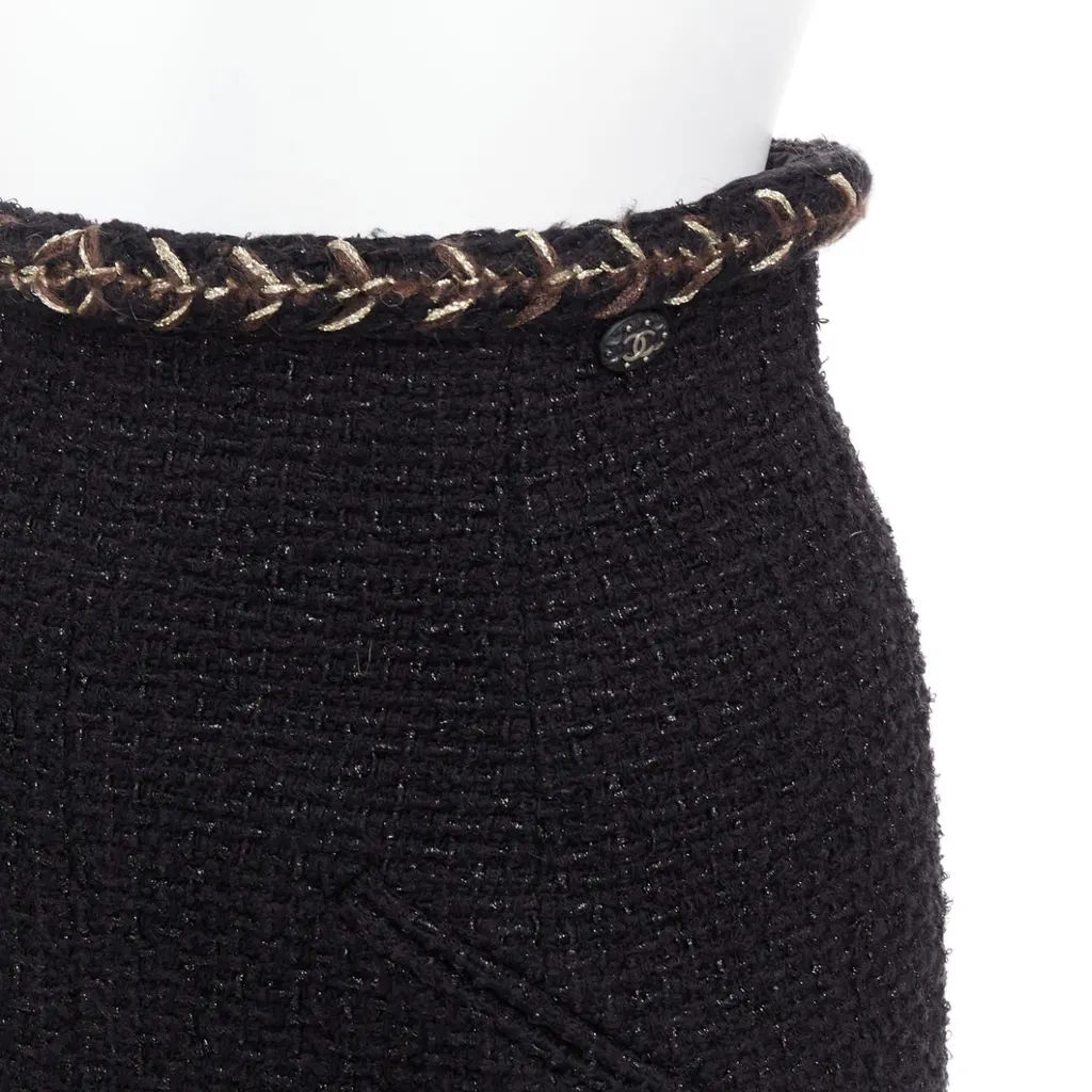 Chanel Braided Tweed Skirt Black Cotton Very good - Back View