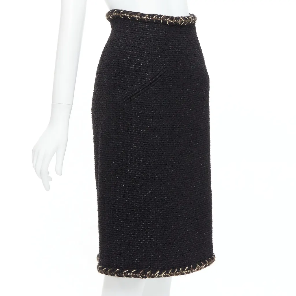 Chanel Braided Tweed Skirt Black Cotton Very good - Inside View