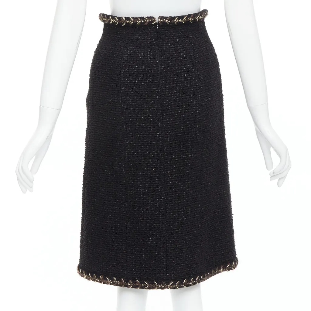 Chanel Braided Tweed Skirt Black Cotton Very good - Box View
