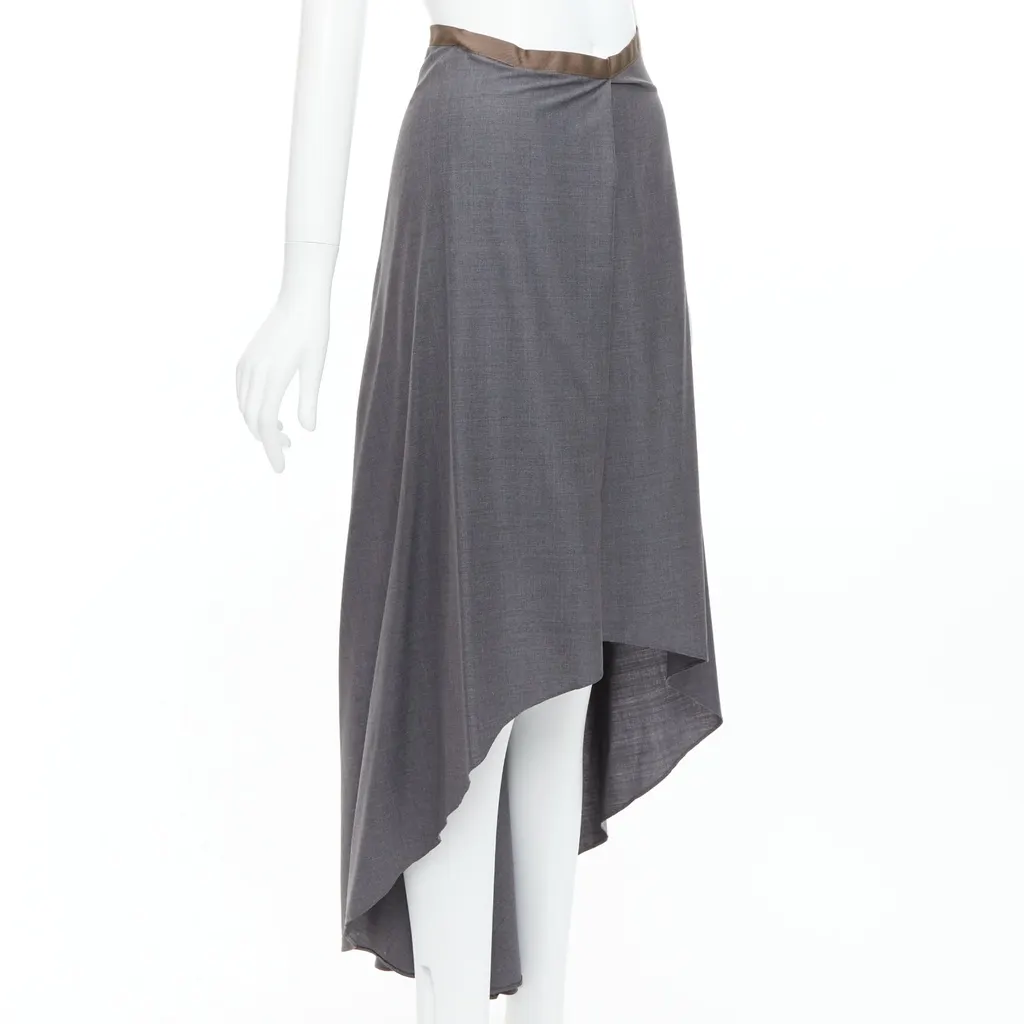 Brunello Cucinelli High Low Skirt Grey Wool Very good - Front View