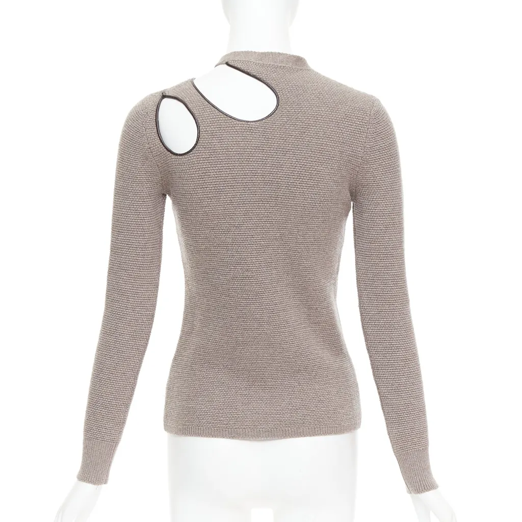 Tom Ford Leather Collar Sweater Khaki Wool Very good - Front View