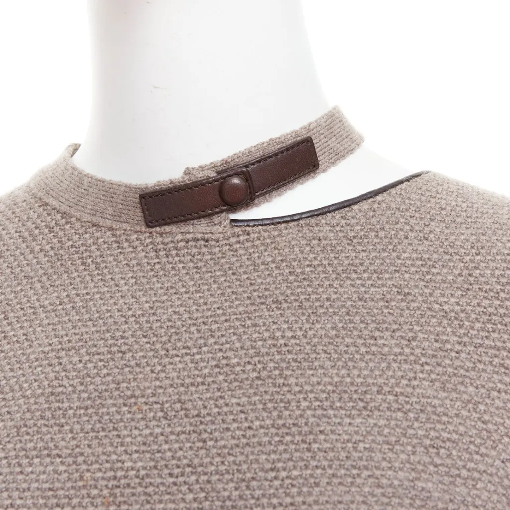 Tom Ford Leather Collar Sweater Khaki Wool Very good - Back View