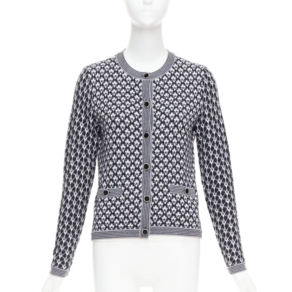 Chanel Velvet Button Cardigan Black Cashmere Very good - Front View
