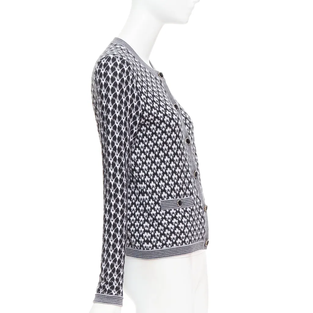 Chanel Velvet Button Cardigan Black Cashmere Very good - Box View