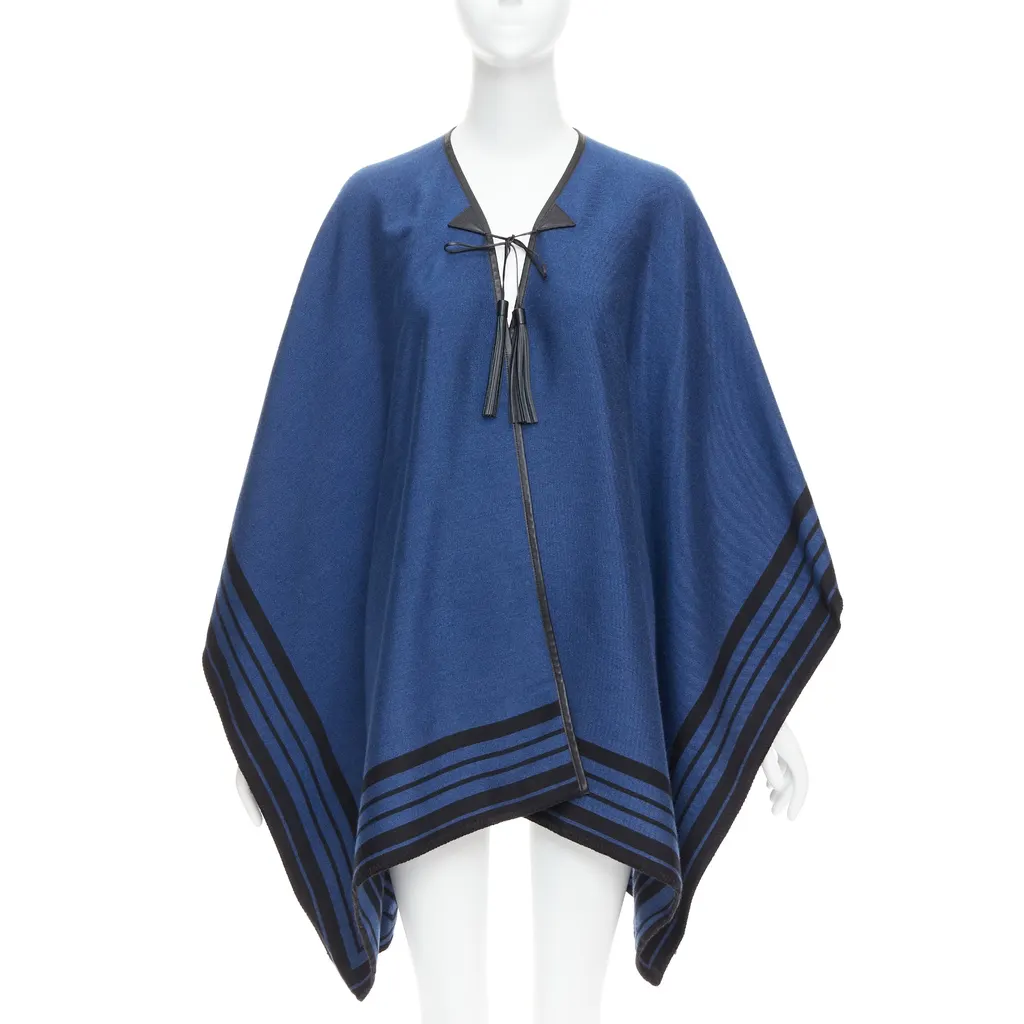 Louis Vuitton Cashmere Tassel Poncho Blue Cashmere Good - Front View