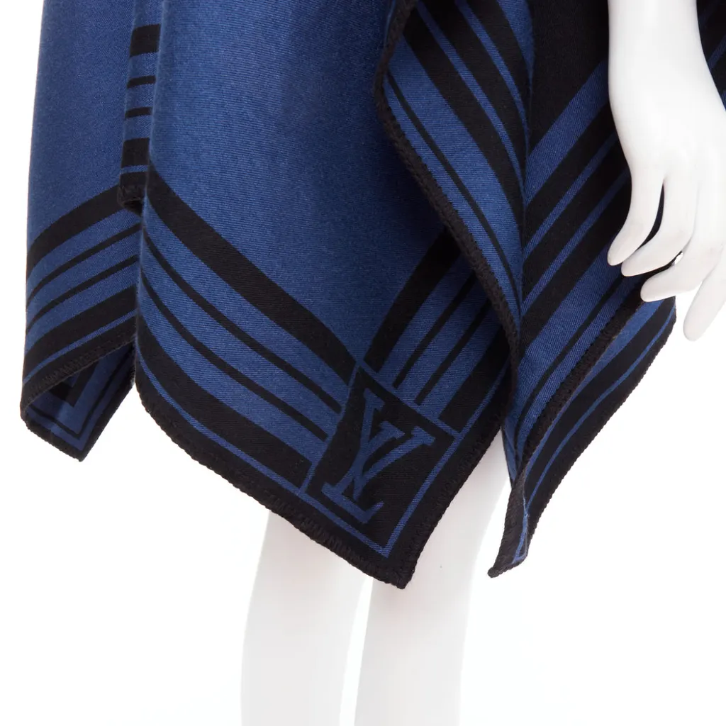 Louis Vuitton Cashmere Tassel Poncho Blue Cashmere Good - Back View