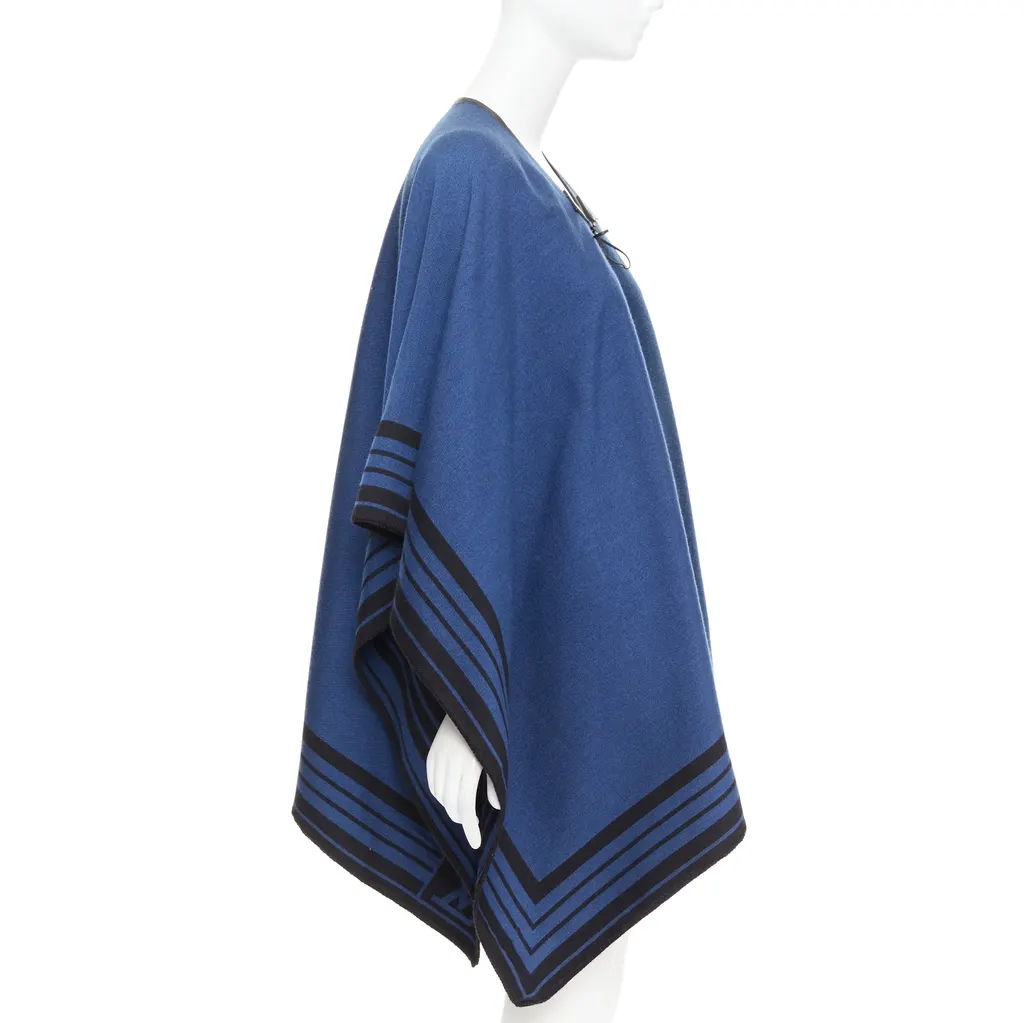 Louis Vuitton Cashmere Tassel Poncho Blue Cashmere Good - Model View