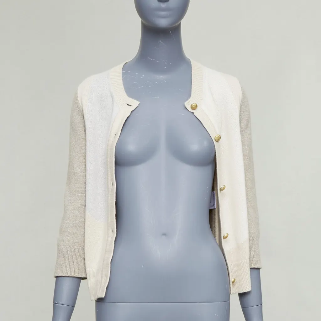 Chanel Colorblocked Cardigan Beige Cashmere Good - Inside View