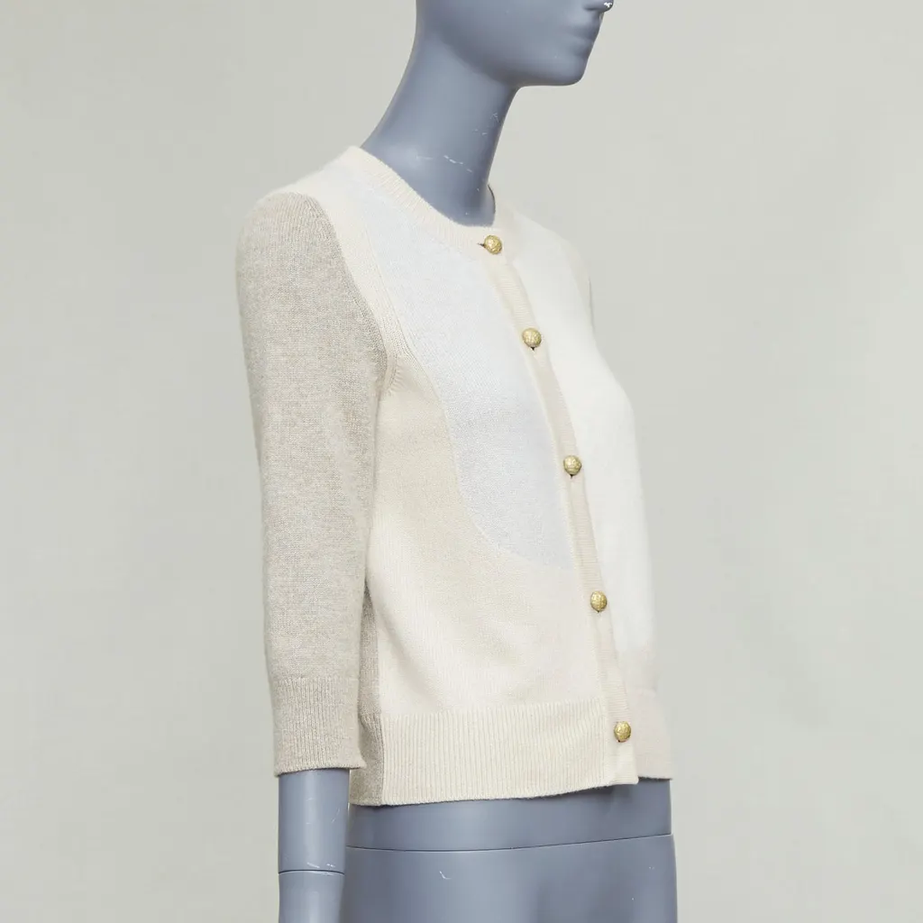 Chanel Colorblocked Cardigan Beige Cashmere Good - Model View