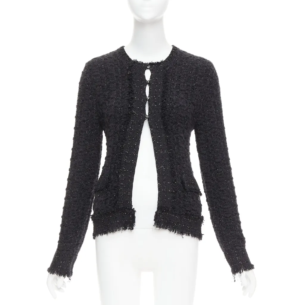 Chanel Metallic Tweed Cardigan Black Viscose Very good - Front View